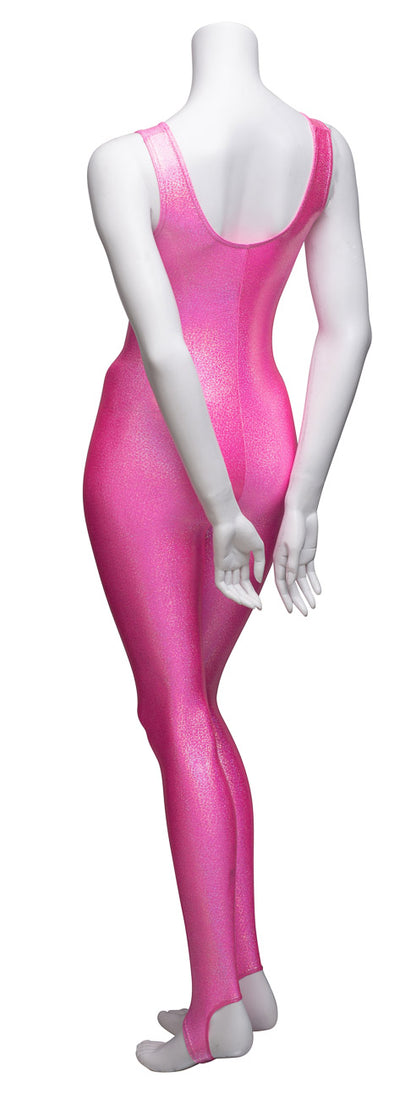 KDC011 All Colours SPARKLY HOLOGRAM Women's Girls Lycra Sleeveless Stirrup Dance Catsuit Unitard