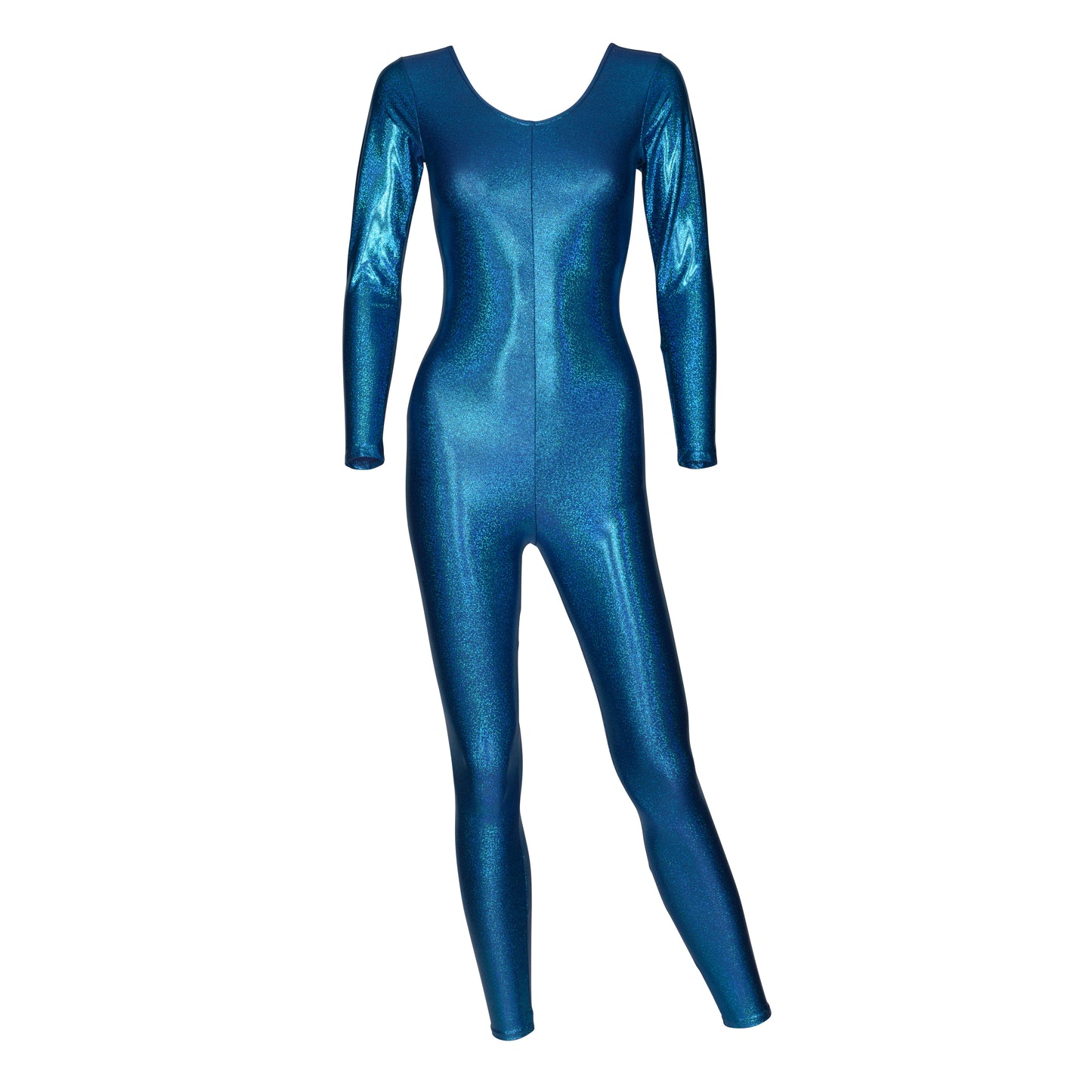 KDC017 All Colours SPARKLY HOLOGRAM Women's Girls Lycra Long Sleeve Footless Dance Catsuit Unitard