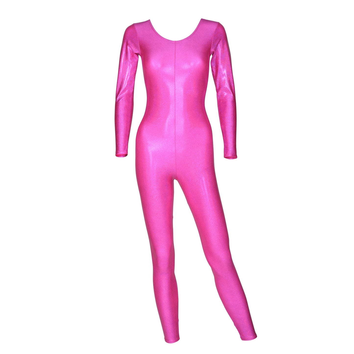 KDC017 All Colours SPARKLY HOLOGRAM Women's Girls Lycra Long Sleeve Footless Dance Catsuit Unitard