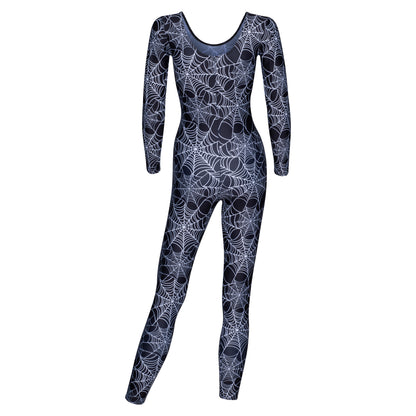 KDC017 All Sizes Halloween Black Spider Web Print Long Sleeve Catsuit Outfit K-09
