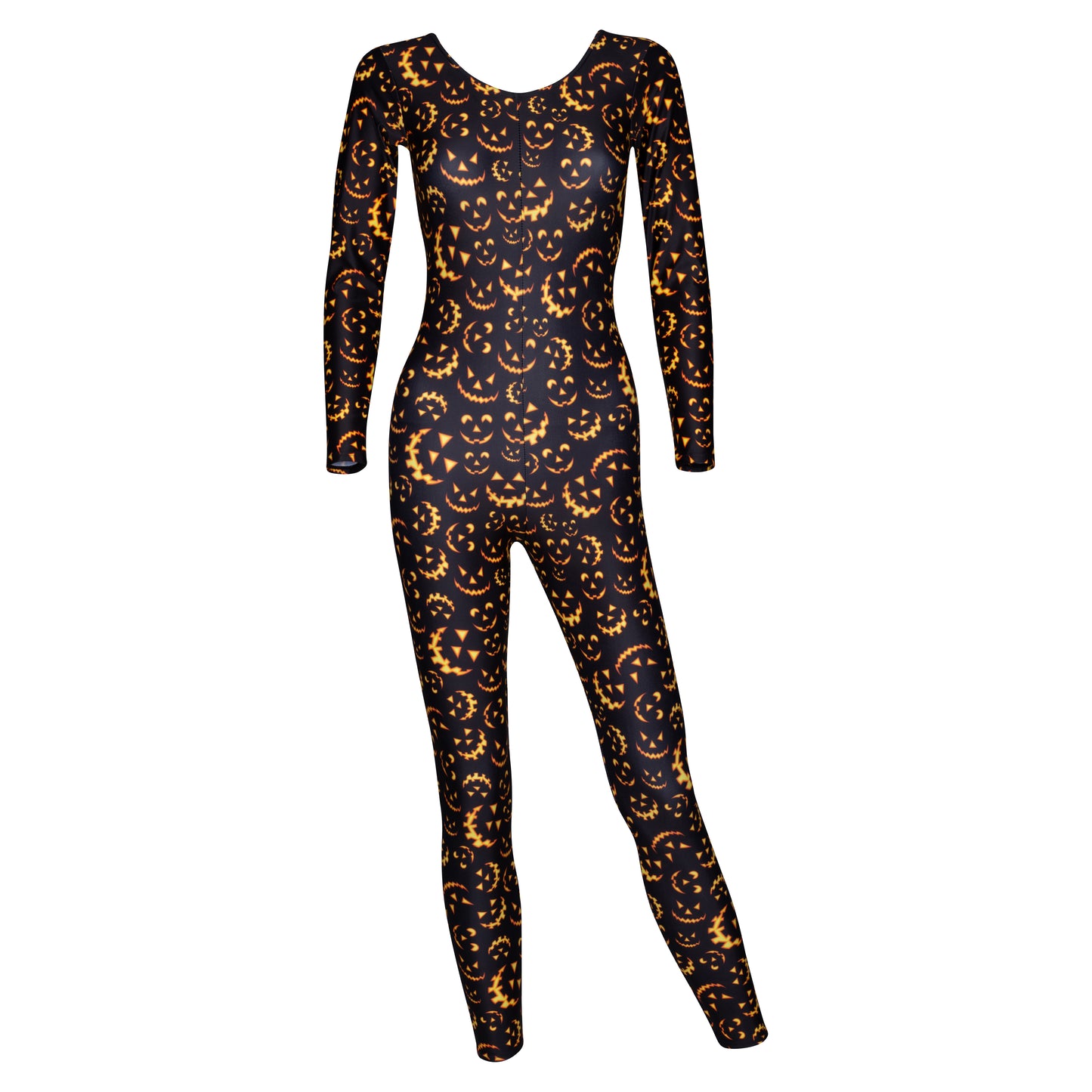 KDC017 All Sizes Black Halloween Pumpkin Print Long Sleeve Catsuit Outfit K-10