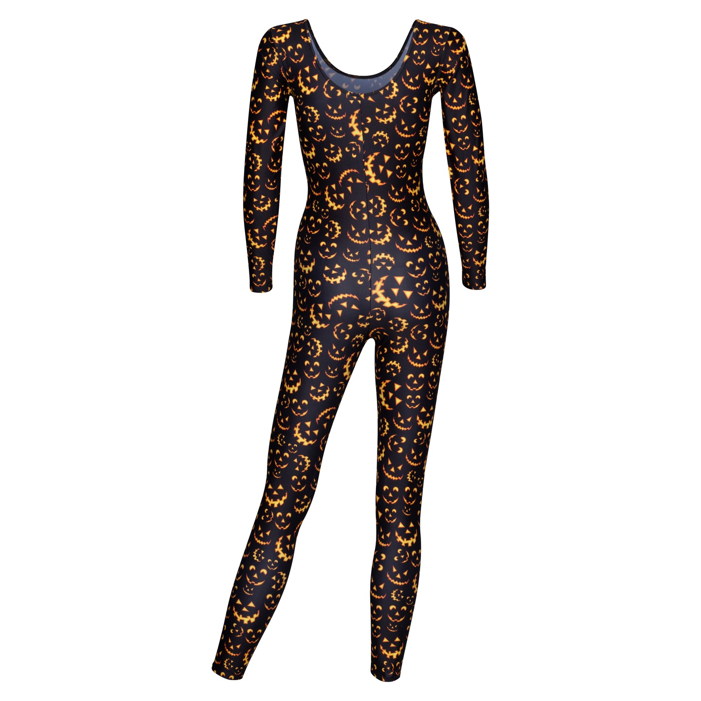 KDC017 All Sizes Black Halloween Pumpkin Print Long Sleeve Catsuit Outfit K-10