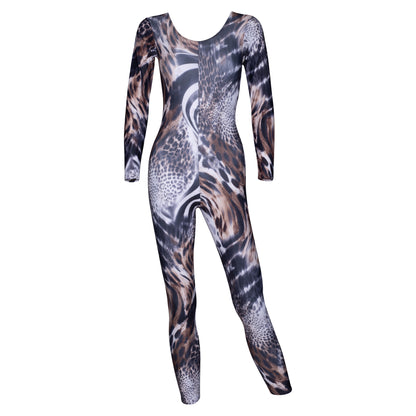 KDC012 All Colours ANIMAL PRINT Women's Girls Lycra Long Sleeve Stirrup Catsuit Unitard