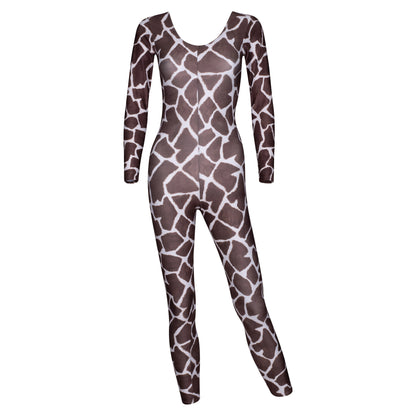 KDC012 All Colours ANIMAL PRINT Women's Girls Lycra Long Sleeve Stirrup Catsuit Unitard