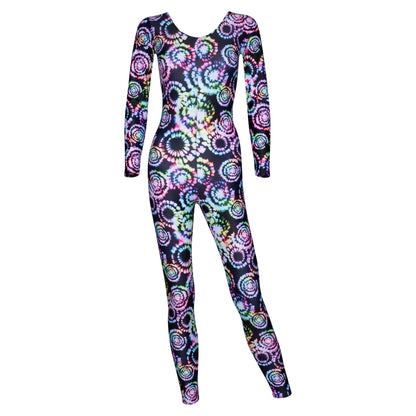 KDC017 Women's Girl's Variety Of Festival Multi Coloured Print Long Sleeve Catsuit