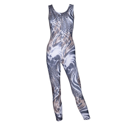 KDC011 All Colours ANIMAL PRINT Women's Girls Lycra Sleeveless Stirrup Catsuit Unitard
