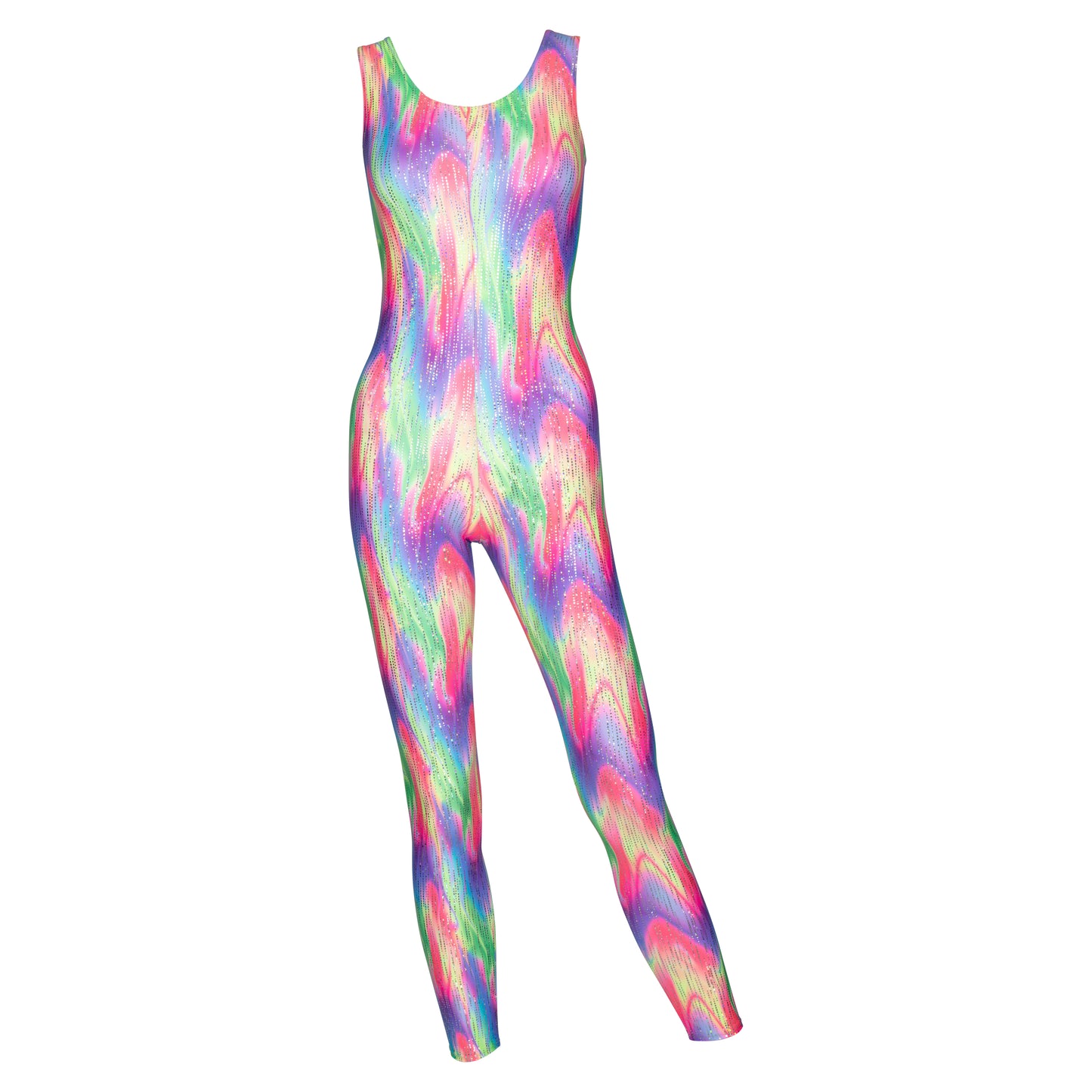 KDC016 Women's Girl's Variety Of Festival Multi Coloured Print Sleeveless Catsuit