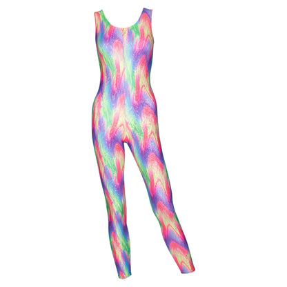 KDC016 Women's Girl's Variety Of Festival Multi Coloured Print Sleeveless Catsuit