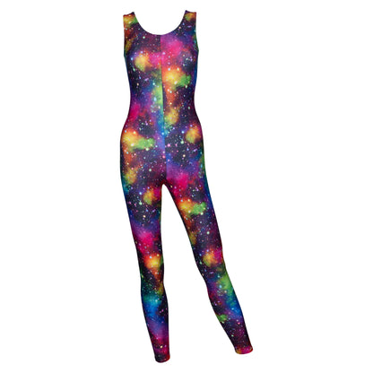 KDC016 Women's Girl's Variety Of Festival Multi Coloured Print Sleeveless Catsuit