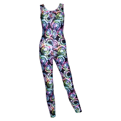 KDC016 Women's Girl's Variety Of Festival Multi Coloured Print Sleeveless Catsuit