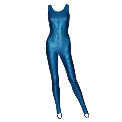 KDC011 All Colours SPARKLY HOLOGRAM Women's Girls Lycra Sleeveless Stirrup Dance Catsuit Unitard