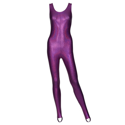 KDC011 All Colours SPARKLY HOLOGRAM Women's Girls Lycra Sleeveless Stirrup Dance Catsuit Unitard