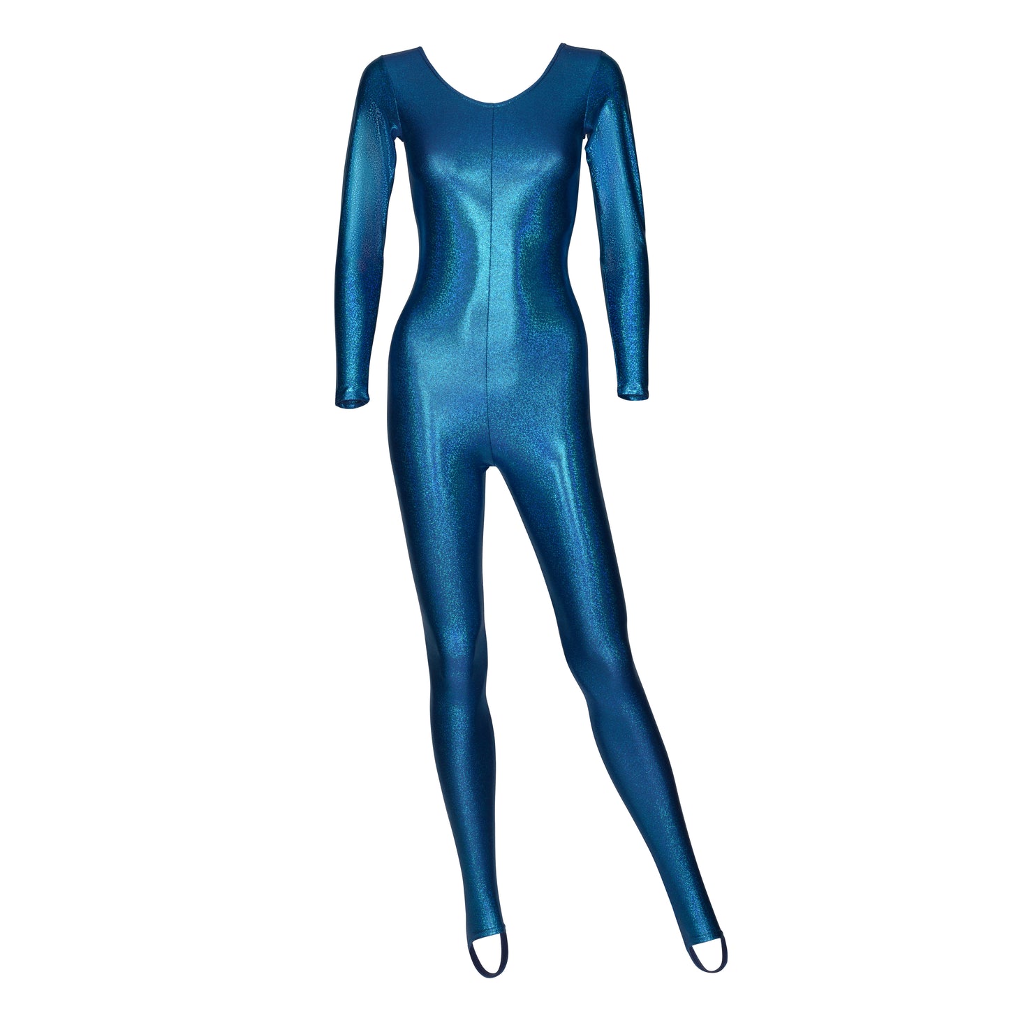 KDC012 All Colours SPARKLY HOLOGRAM Women's Girls Lycra Long Sleeve Stirrup Dance Catsuit Unitard