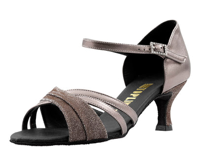 Chelsea Gun Metal PU Bronze Lurex Ballroom Dance Latin Shoes 3 Inch Slim Heel location 8A