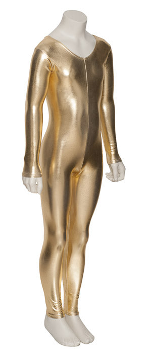 KDC012 Girls Shiny METALLIC All Colours Long Sleeve Stirrup Catsuit Unitard