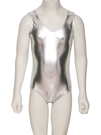 KDC026 Girls Shiny METALLIC Sleeveless Plain Front Leotard