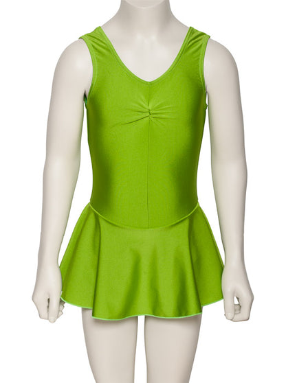 KDR005 Girls All Colours Nylon Lycra Sleeveless Ruched Leotard & Attached Skirt