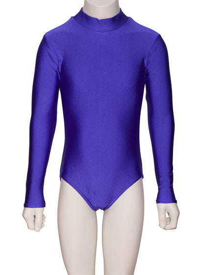KDGN019 Girls All Colours Nylon Lycra HIGH NECK Long Sleeve Plain Dance Gymnastics Leotard