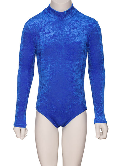 KDGV018 Girls All Colours Velour Crushed Velvet HIGH NECK Long Sleeve Dance Leotard