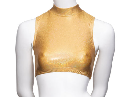 KCTH-7 All Colours and Sizes Sparkly Hologram High Neck Dance Fitness Gym Crop Top