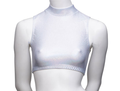 KCTH-7 All Colours and Sizes Sparkly Hologram High Neck Dance Fitness Gym Crop Top