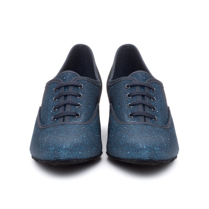 Black/Navy Glitter Cuban Heel Suede Sole Lace Up Practice Stage Ballroom Shoes