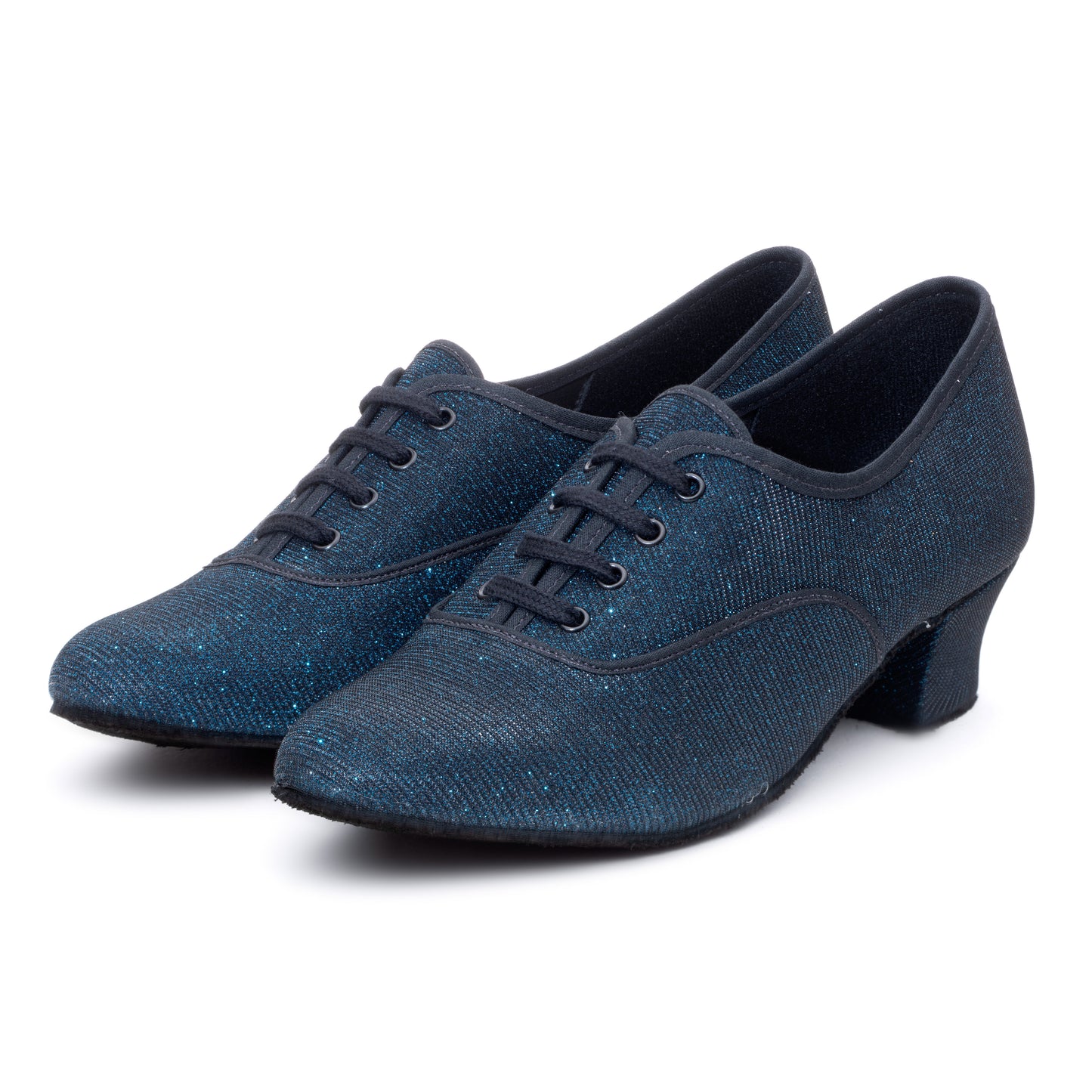 Black/Navy Glitter Cuban Heel Suede Sole Lace Up Practice Stage Ballroom Shoes