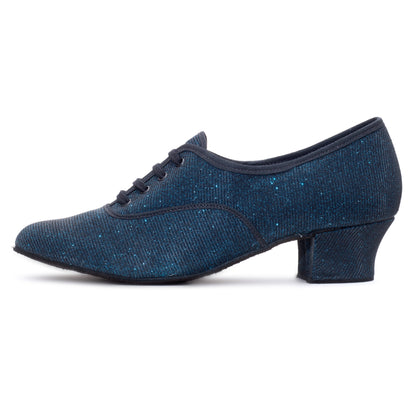 Black/Navy Glitter Cuban Heel Suede Sole Lace Up Practice Stage Ballroom Shoes