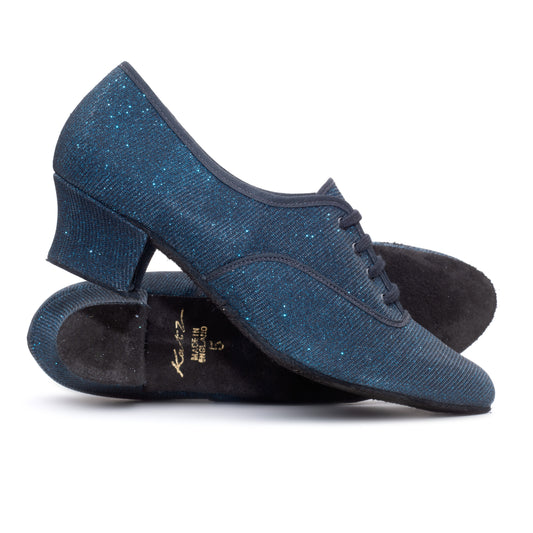 Black/Navy Glitter Cuban Heel Suede Sole Lace Up Practice Stage Ballroom Shoes