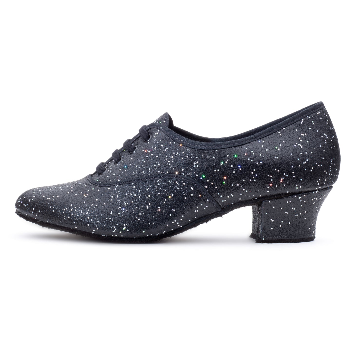 Black/Silver Hologram Cuban Heel Suede Sole Lace Up Practice Stage Ballroom Shoes