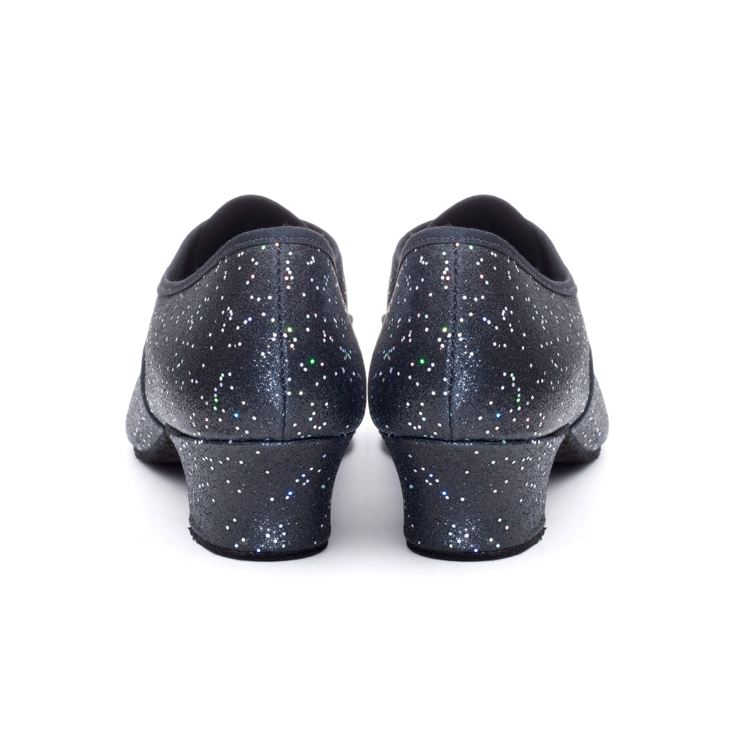 Black/Silver Hologram Cuban Heel Suede Sole Lace Up Practice Stage Ballroom Shoes