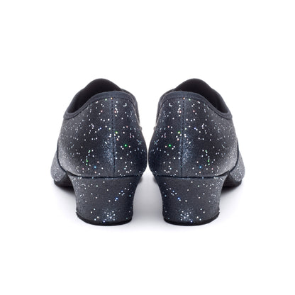 Black/Silver Hologram Cuban Heel Suede Sole Lace Up Practice Stage Ballroom Shoes