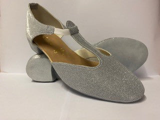 Dusky Silver Lurex Glitter Greek Dance Sandals Teaching Shoes Low Heel