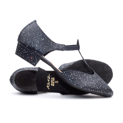 Black/Silver Glitter Hologram Greek Dance Sandals Teaching Shoes Low Heel