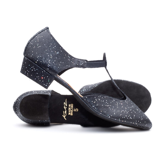 Black/Silver Glitter Greek Dance Sandals Teaching Shoes Low Heel