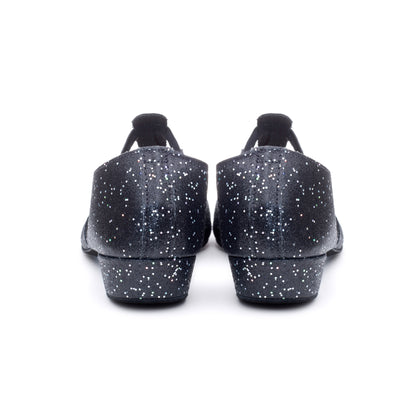 Black/Silver Glitter Hologram Greek Dance Sandals Teaching Shoes Low Heel
