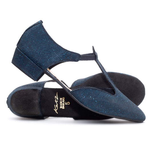 Black/Navy Glitter Greek Dance Sandals Teaching Shoes Low Heel