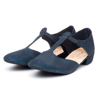 Black/Navy Glitter Greek Dance Sandals Teaching Shoes Low Heel