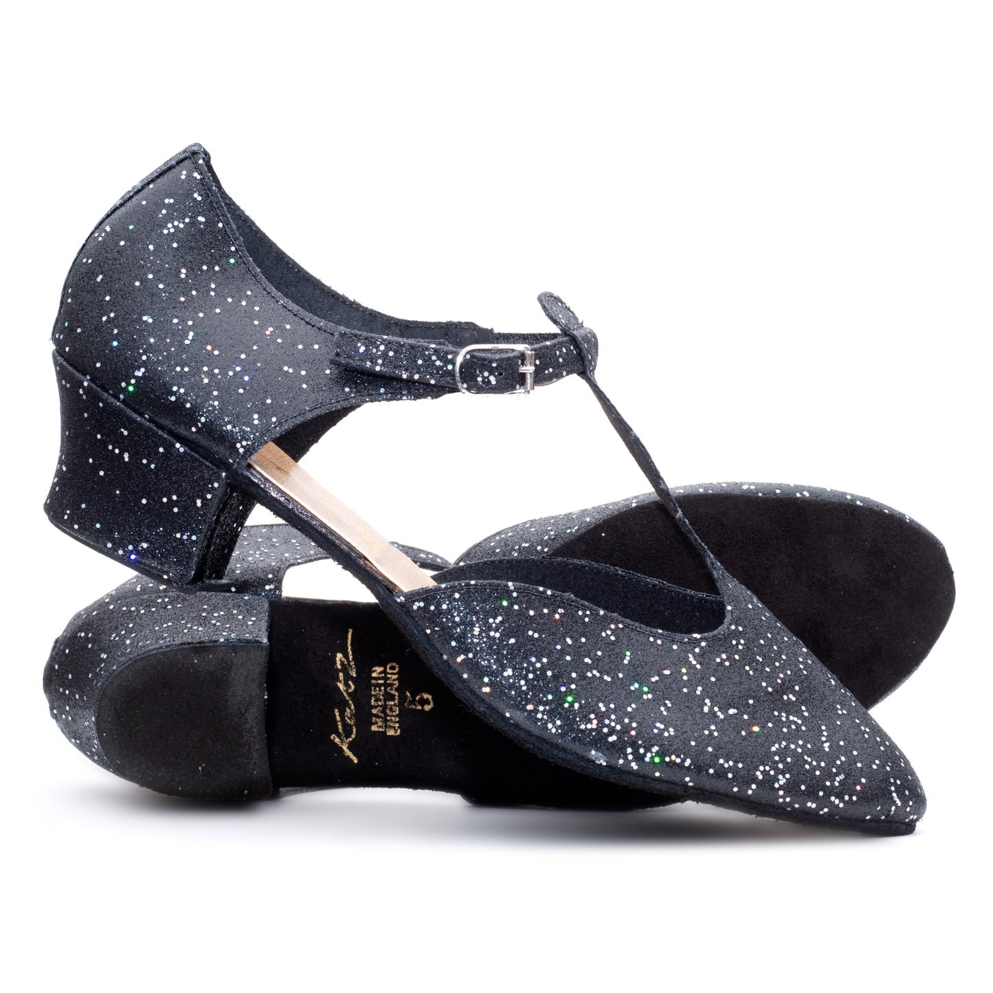 Black/Silver Glitter Greek Dance Sandals Teaching Shoes Cuban Heel