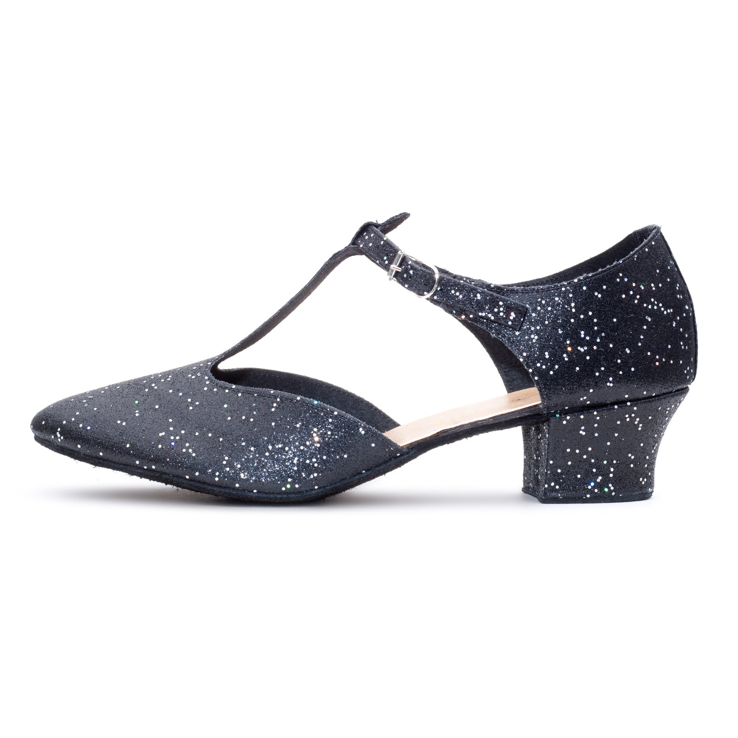 Black/Silver Glitter Greek Dance Sandals Teaching Shoes Cuban Heel