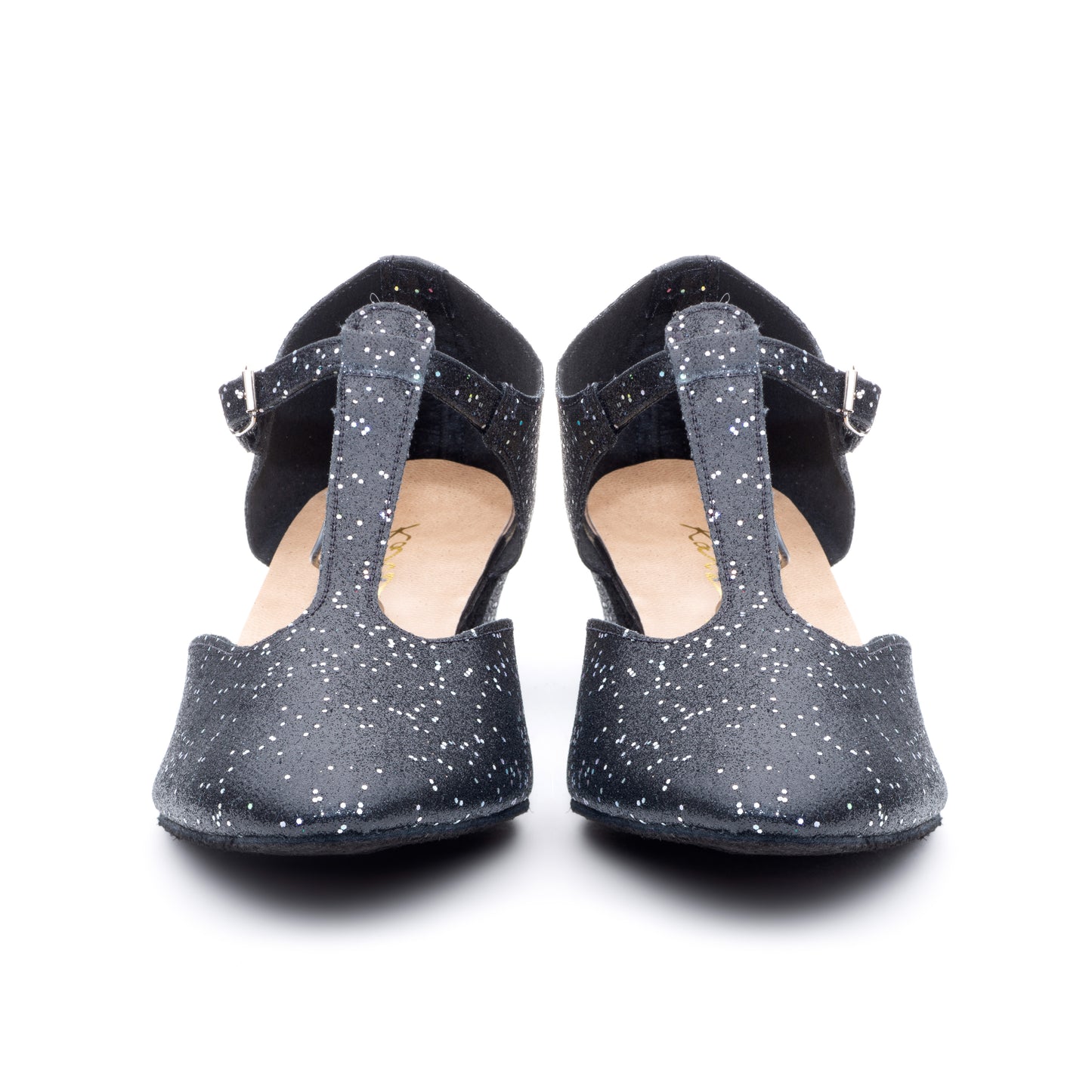 Black/Silver Glitter Greek Dance Sandals Teaching Shoes Cuban Heel