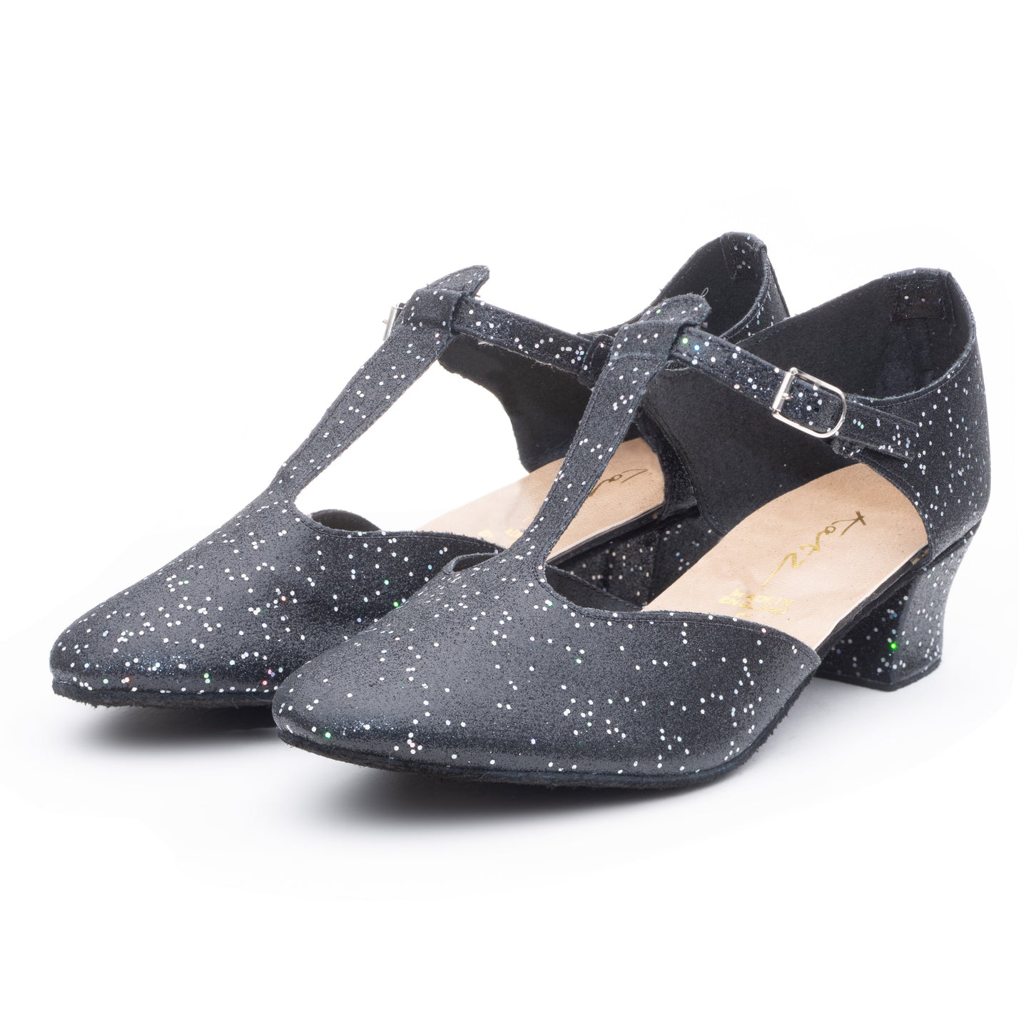Black/Silver Glitter Greek Dance Sandals Teaching Shoes Cuban Heel