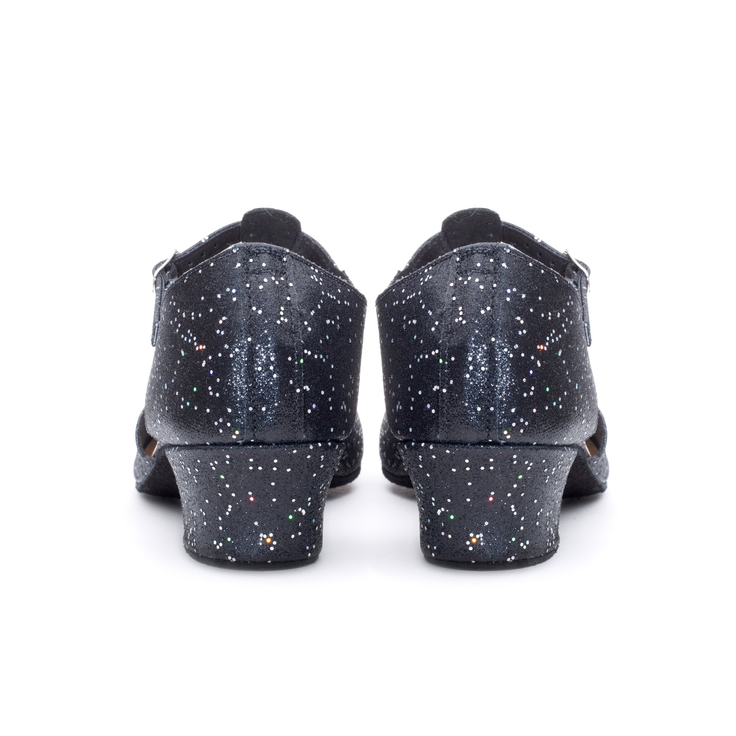 Black/Silver Glitter Greek Dance Sandals Teaching Shoes Cuban Heel