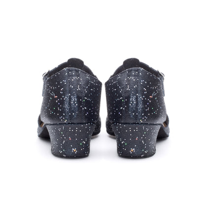 Black/Silver Glitter Greek Dance Sandals Teaching Shoes Cuban Heel
