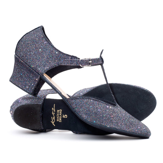 Black Multi Glitter Greek Dance Sandals Teaching Shoes Cuban Heel