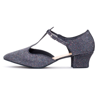 Black Multi Glitter Greek Dance Sandals Teaching Shoes Cuban Heel