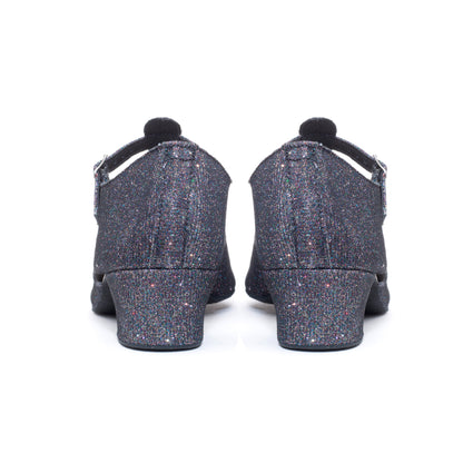 Black Multi Glitter Greek Dance Sandals Teaching Shoes Cuban Heel