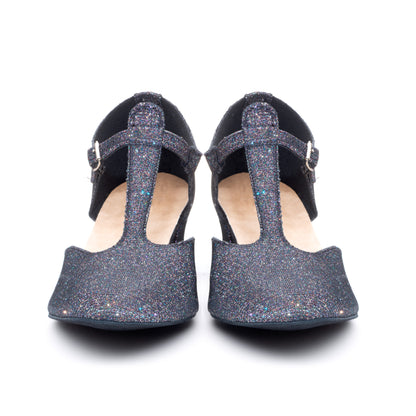 Black Multi Glitter Greek Dance Sandals Teaching Shoes Cuban Heel