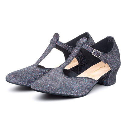 Black Multi Glitter Greek Dance Sandals Teaching Shoes Cuban Heel