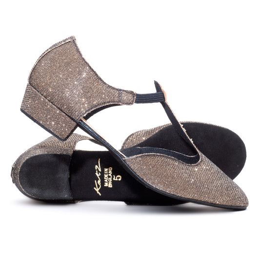 Black/Sand Glitter Greek Dance Sandals Teaching Shoes Low Heel